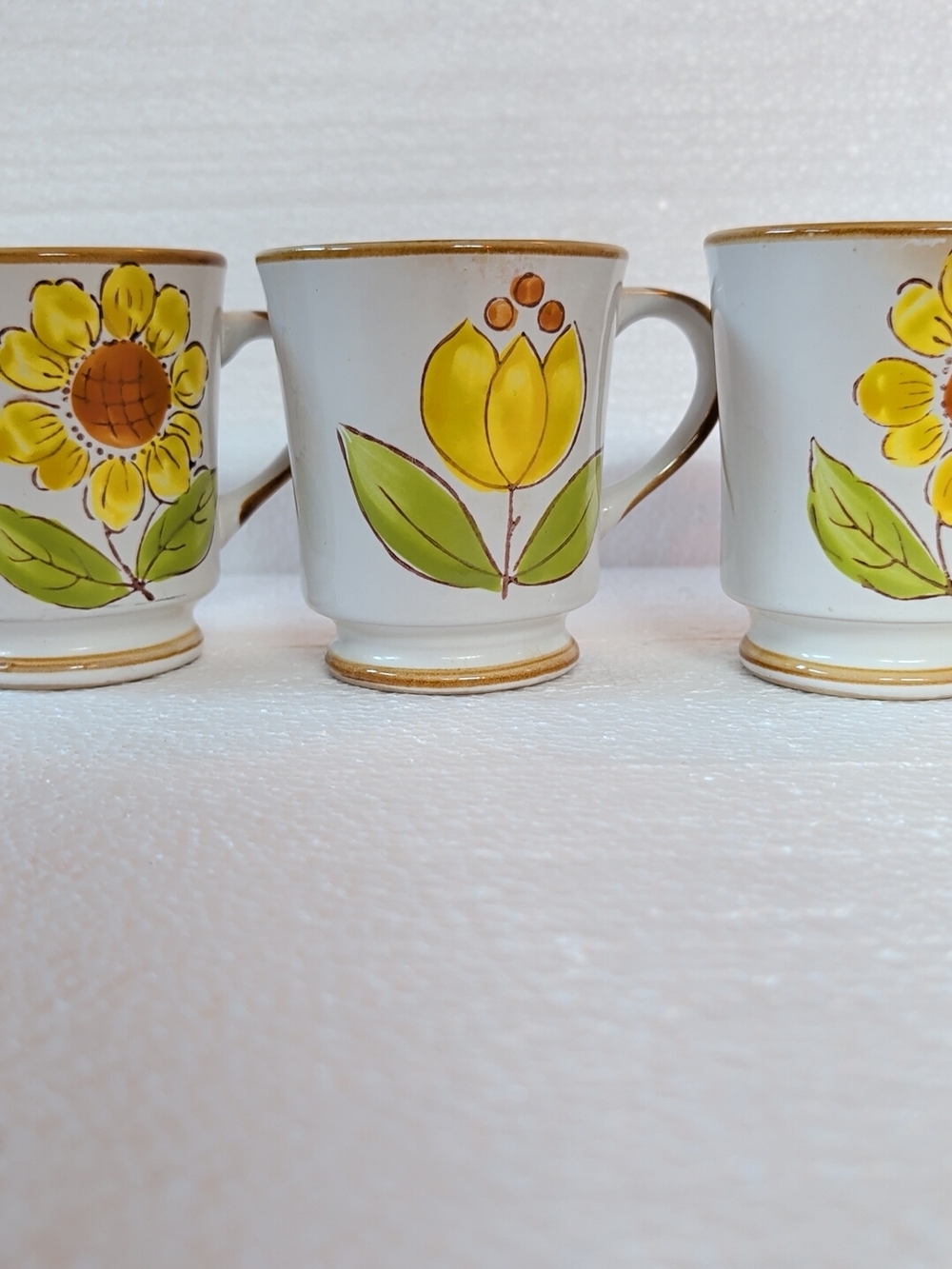(3) Norleans Korea Stoneware Granny Mug Floral Yellow Tulip Sunflower 10 Oz